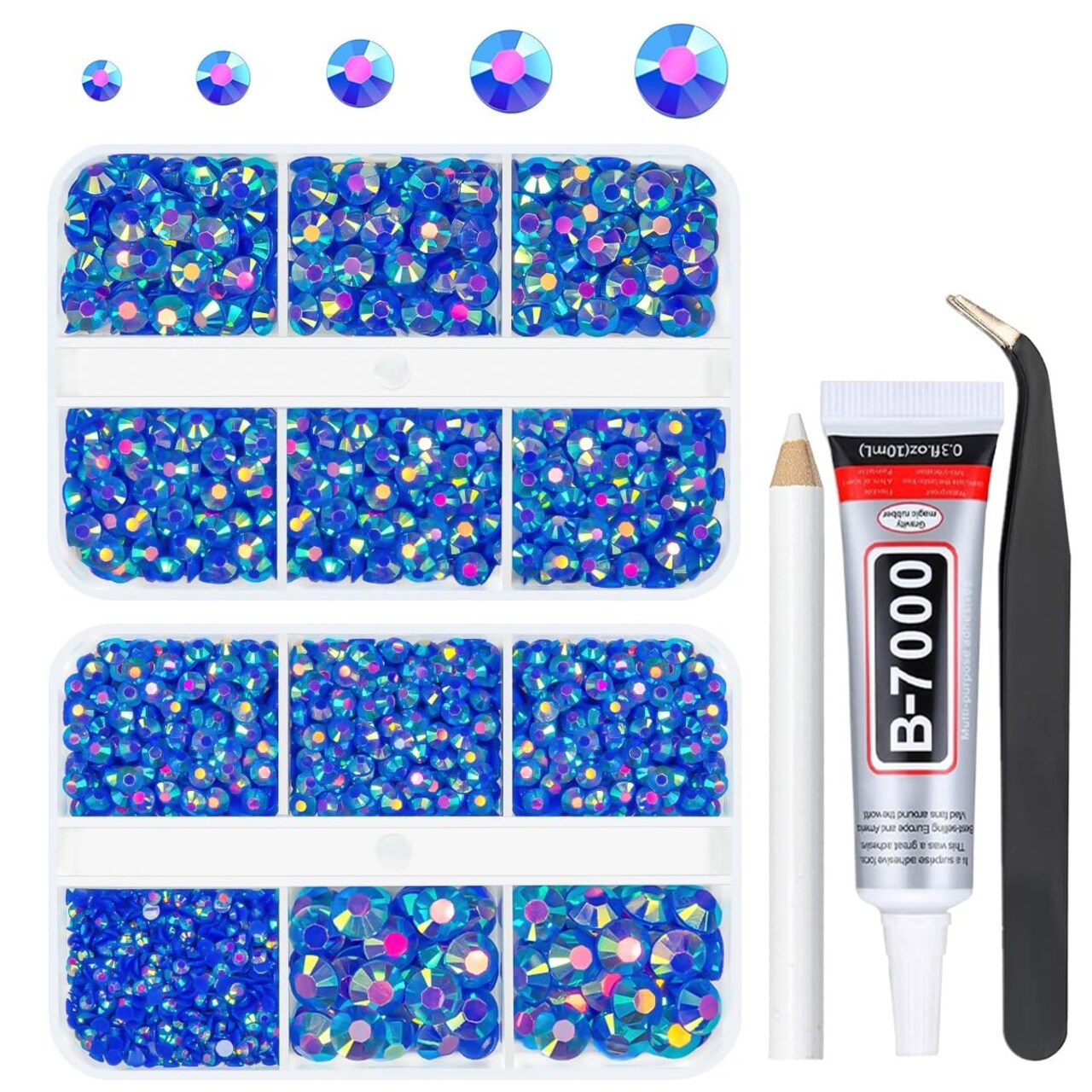 qiipii Dark Blue AB Resin Rhinestones for Bedazzling Crafting 2mm 3mm 4mm 5mm 6mm Royal Blue Flatback Jelly Stones Diamonds Gems for Face Eyes Makeup Tumblers Bottles DIY Crafts Clothes Shoes Phones